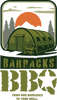 Logo for Barracks BBQ with a tent and sunset design.