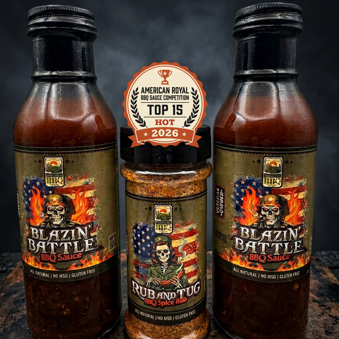 Three bottles of Blazin' Battle BBQ Sauce with a 'Top 15 Hot 2026' label on a dark background.