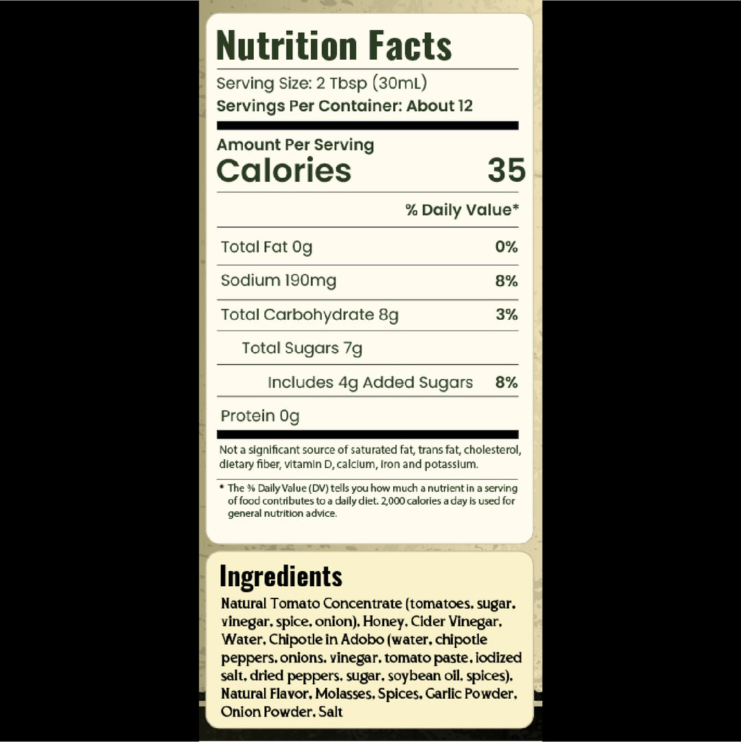 Nutrition facts label for a product with serving size, calories, and ingredient list.