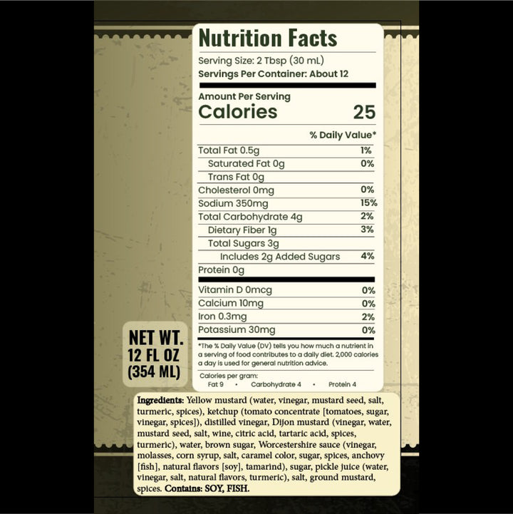 Mustard Gas nutrition and ingredients label