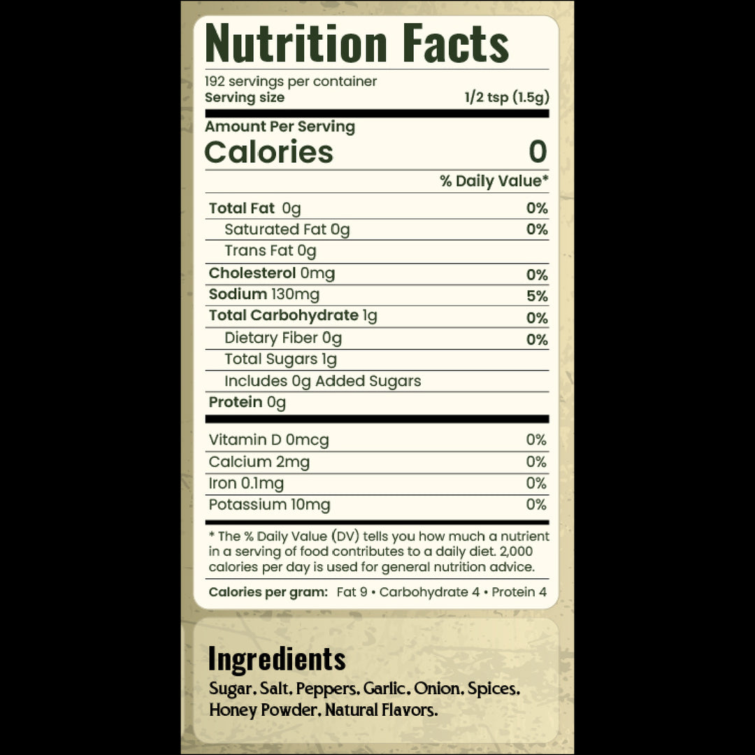 Nutrition facts label with detailed information on a black background