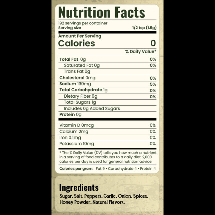 Nutrition facts label with detailed information on a black background